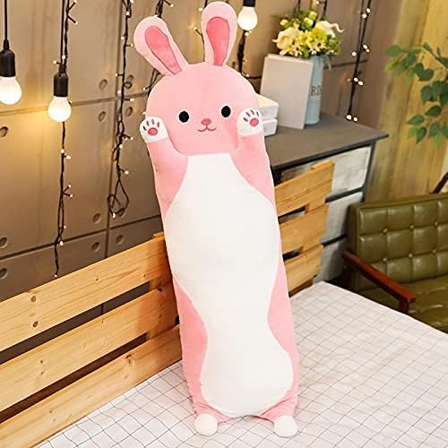 Almohada larga de felpa de conejo, juguete largo y suave de peluche de conejo rosa, almohada para abrazar, regalo para niños (conejo rosa, 19.68
