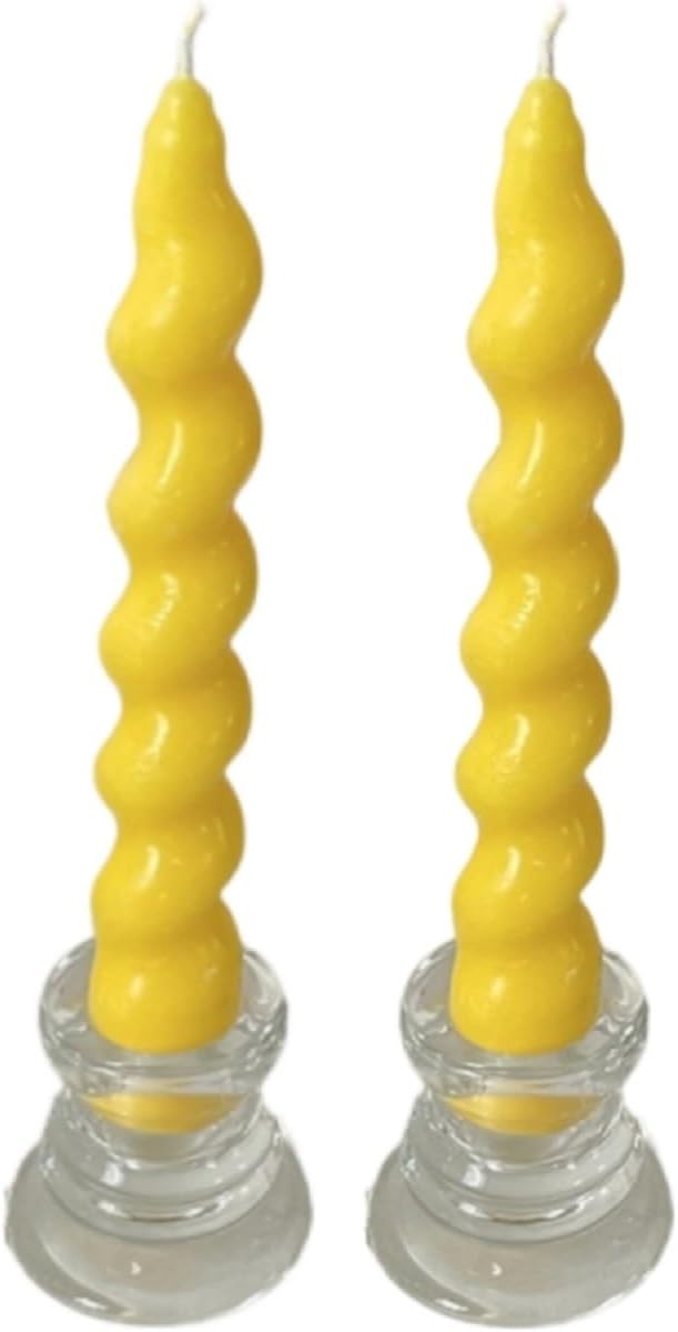 Juego de 2 velas cónicas en espiral amarillas de 7.5 pulgadas de alto, sin goteo y sin humo, velas largas, candelabros altos, cena en casa, fiesta,