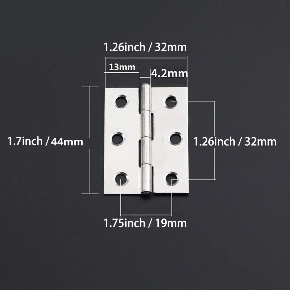 TamBee 20 bisagras plegables de 1.7 pulgadas para armario, armario, puerta, muebles para el hogar, acero inoxidable, tono plateado, 20 unidades