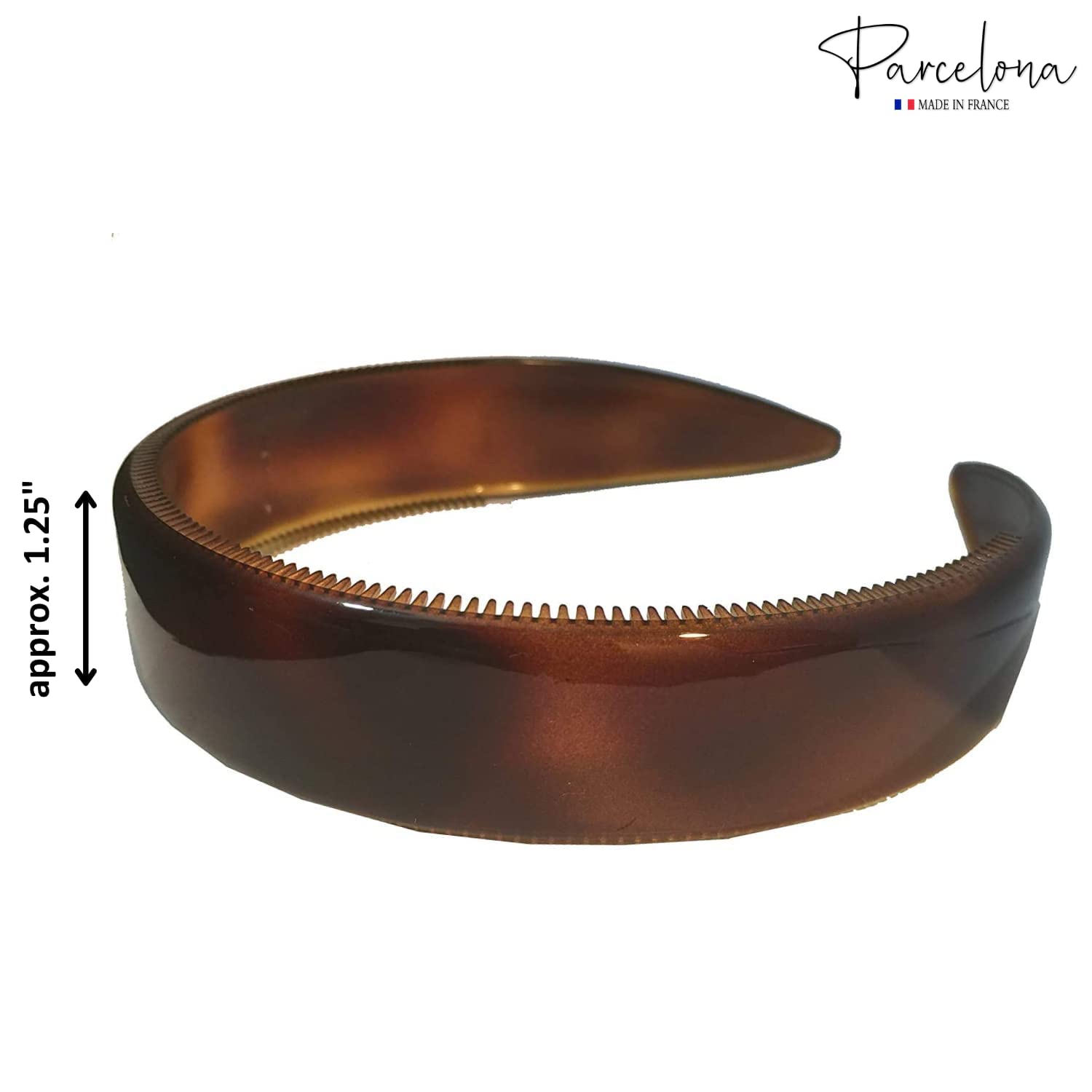 Parcelona Diadema de pelo flexible de celuloide marrón con concha de tortuga francesa extra ancha para mujer, agarre fuerte, antideslizante,