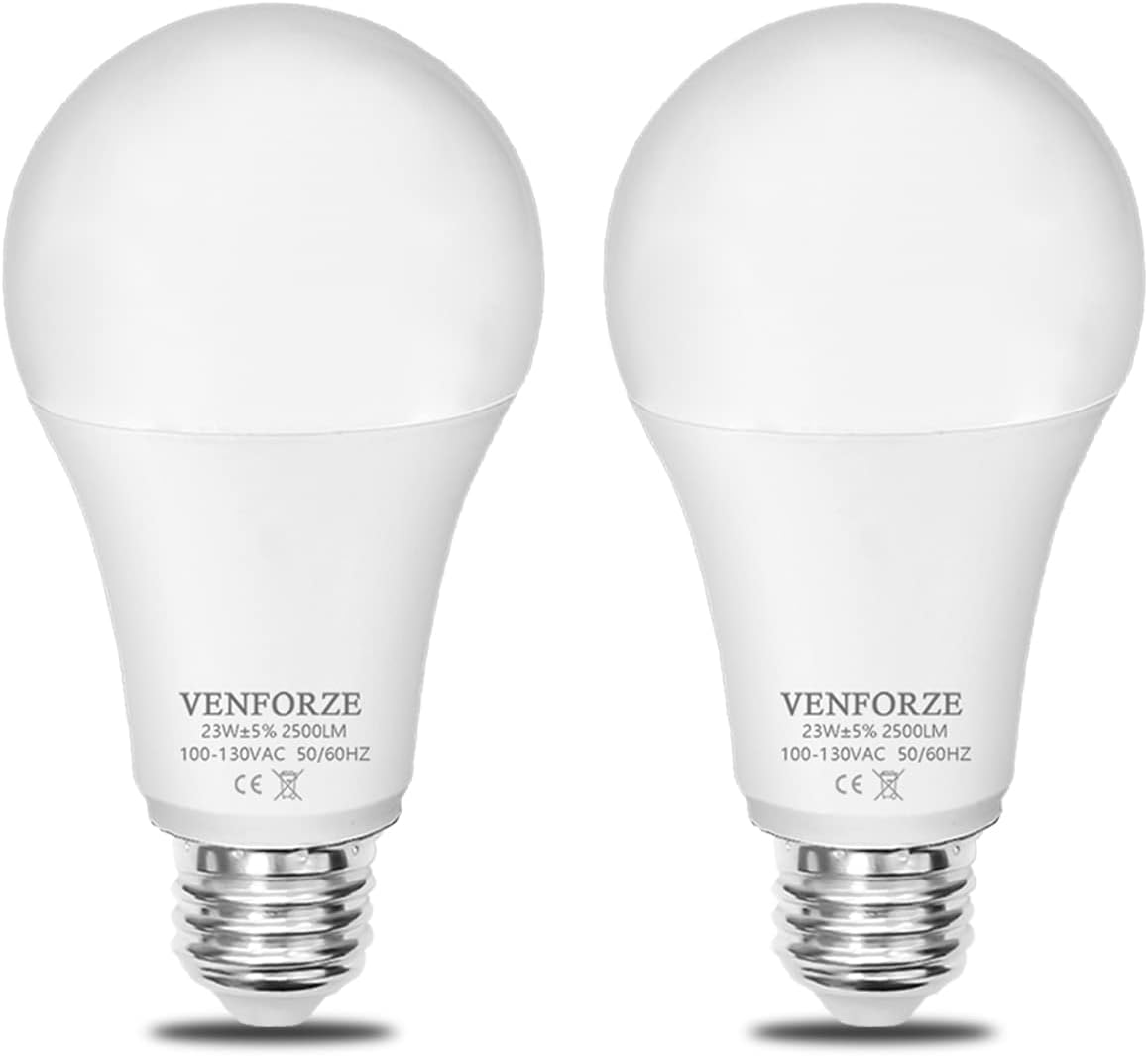 Venforze Bombilla brillante, equivalente a 150 W-200 W, 2500 LM, E26, bombilla LED de 23 W, blanco cálido, 2700 K, A21, no regulable, paquete de 2