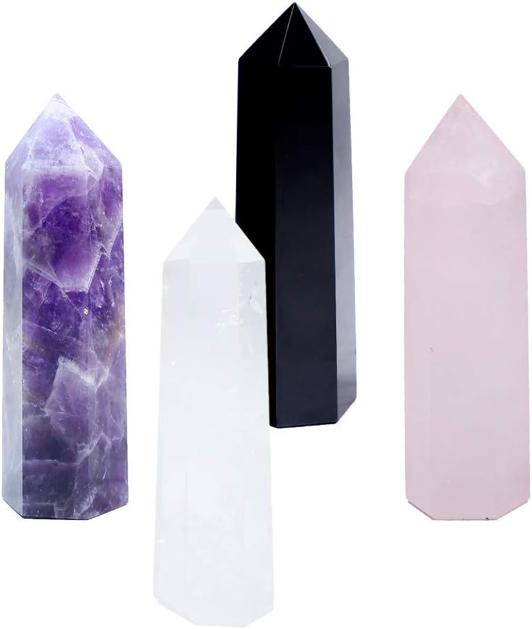 Runyangshi – 8 varitas curativas de cristal natural, varitas de cristal curativo de un solo punto, piedras de chakra reiki de 6 facetas, prisma de