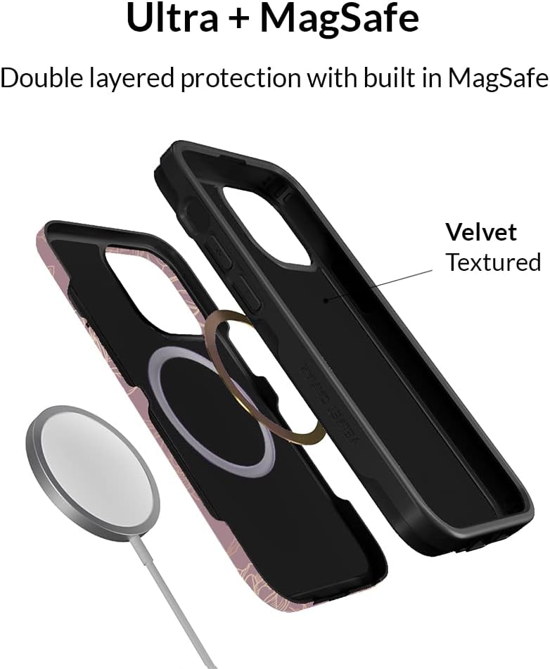 Velvet Caviar Funda diseñada para iPhone 14 PRO floral, probada en caídas de 10 pies, compatible con MagSafe, forro protector de microfibra (morado,