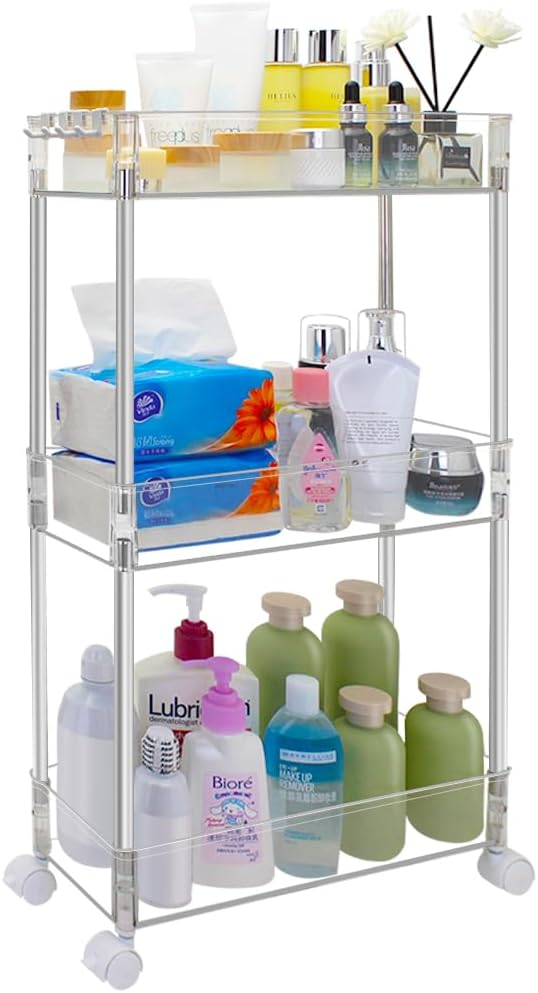 Carrito de almacenamiento versátil y transparente, diseño delgado, organizador multiusos de 3 niveles para cocina, baño, oficina y más (delgado de 3