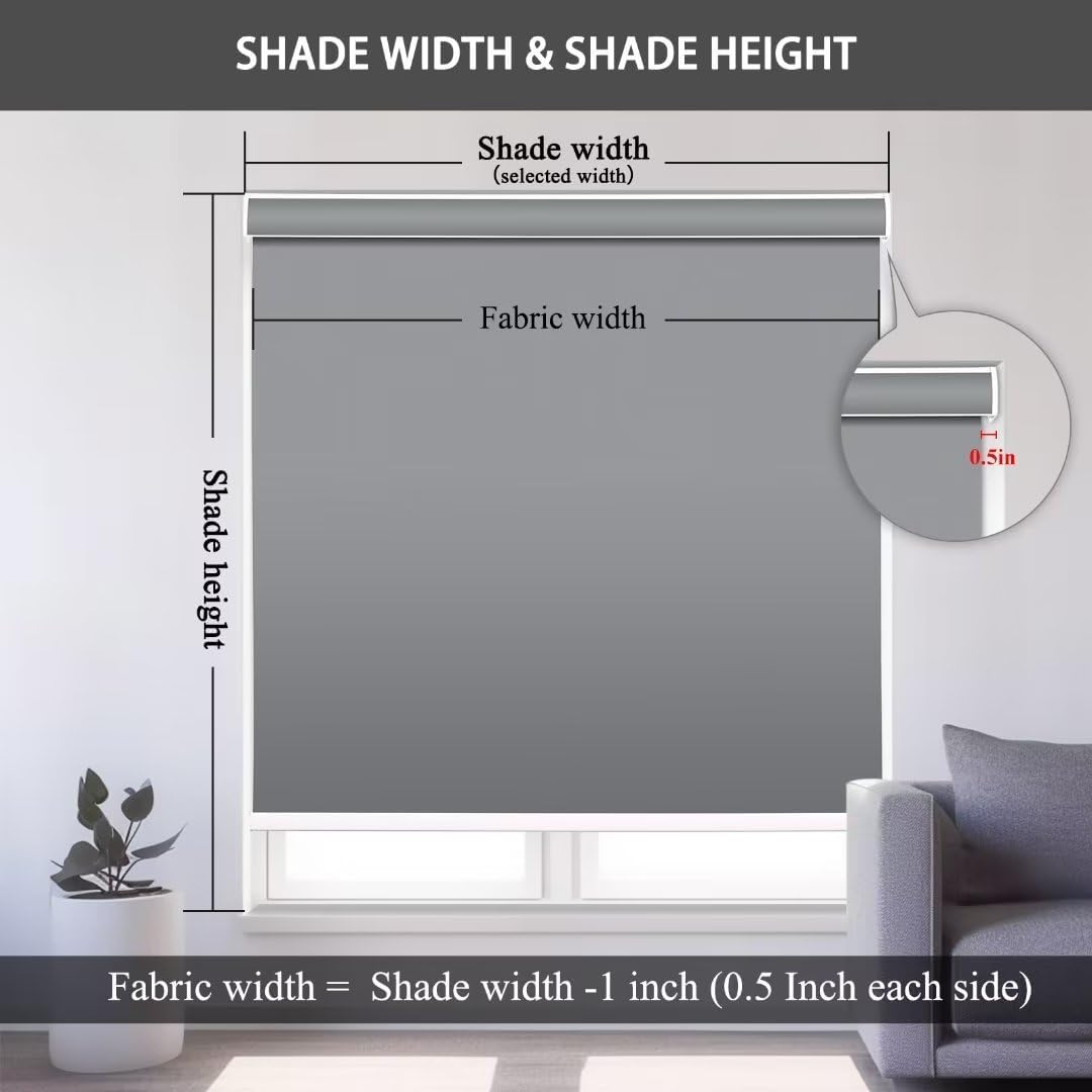 Changshade Persiana enrollable opaca con cenefa de cassette, para oscurecer la habitación, sin cables, persianas enrollables para ventanas, pantalla