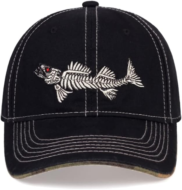 WITHMOONS Sombrero de pesca de algodón con bordado de hueso de pescado, gorra de béisbol YZ10119