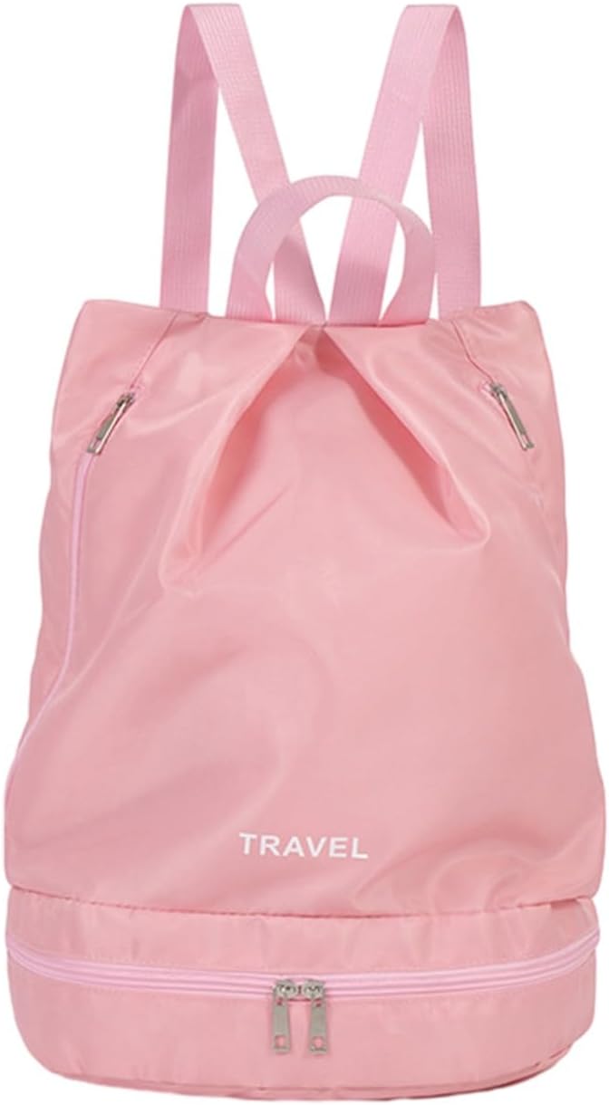 Mochila de natación deportiva con compartimentos secos y húmedos, bolsillo a prueba de humedad para mujeres y hombres (rosa)