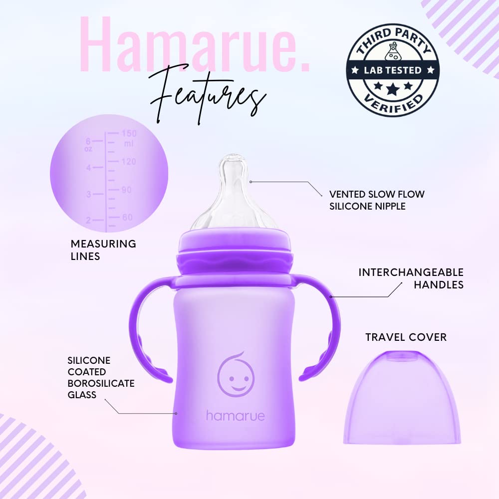 Hamarue Vasos de vidrio 3 en 1 para niños pequeños  Biberones de vidrio recubierto de silicona  Taza de transición no tóxica para bebé con asas