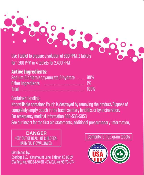 HOCL Tabletas de ácido hipocloroso, desinfectante + desinfectante diario, elimina el 99.9% de bacterias y virus, sin alcohol, elimina olores,