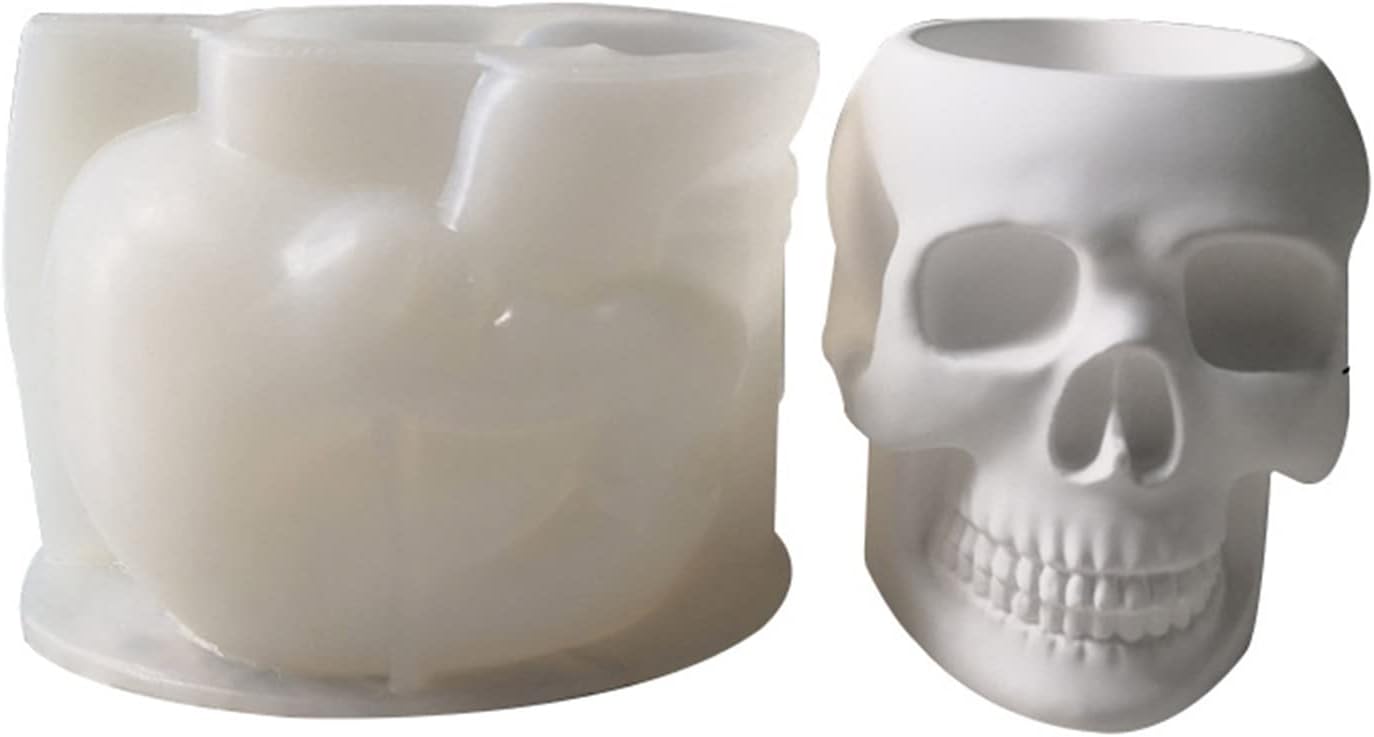 Molde de maceta de hormigón con forma de calavera para bolígrafo, molde de cemento, molde de silicona, maceta suculenta, molde para jarrón de