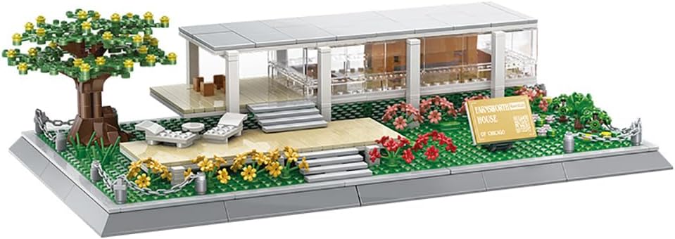 Goirzi 661 piezas de bloques de construcción de Farnsworth House Illinois Juego de rompecabezas de arquitectura mundial modelo colección creativa