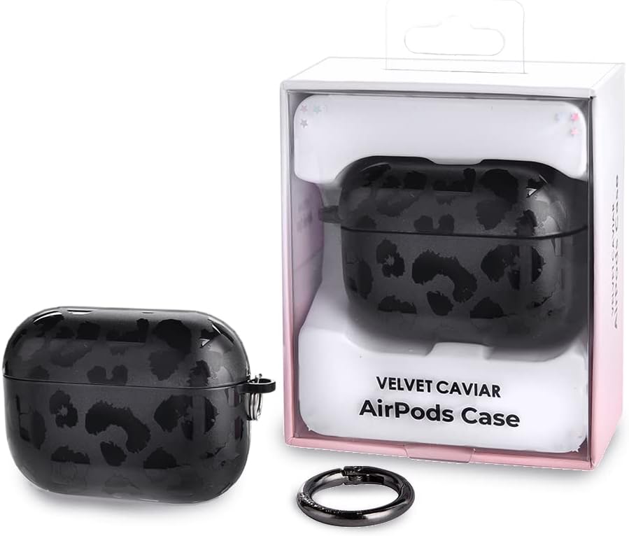 Velvet Caviar Funda para AirPods Pro de leopardo negro con llavero – Fundas protectoras rígidas compatibles con Apple Airpod Pro
