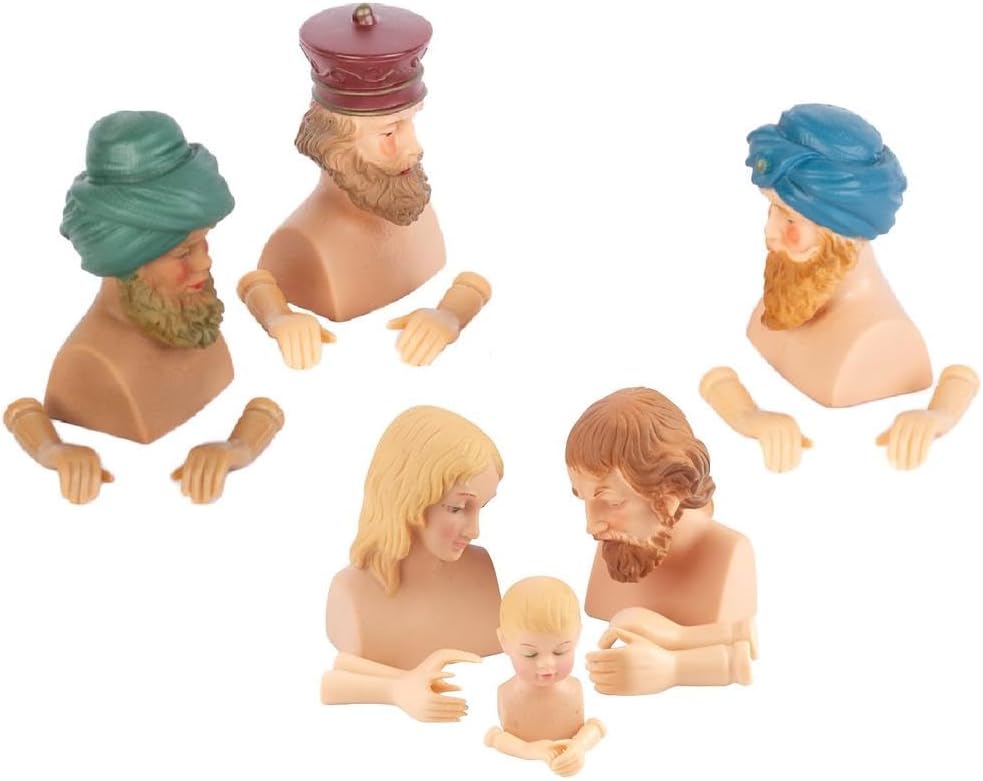 Factory Direct Craft Belén de vinilo con cabeza y brazos de muñeca Wisemen José, María, Bebé Jesús y 3 Wisemen, belén de bricolaje, adornos de