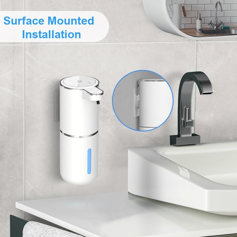 Dispensador automático de jabón espumoso, bomba de manos libres de 13.5 fl oz, dispensador de jabón eléctrico sin contacto, dispensador de jabón