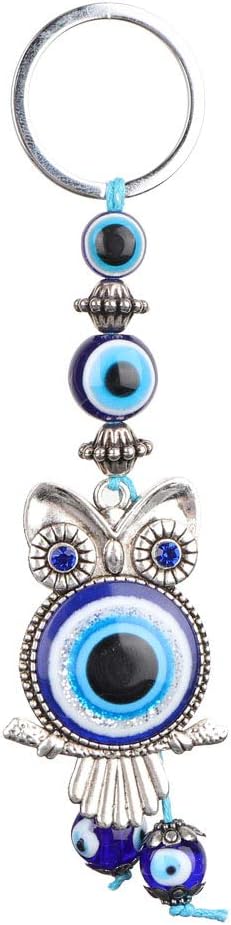 Llavero de búho de ojo malvado, amuleto de cristal turco Feng Shui, dije colgante de buena suerte para automóvil, hogar, oficina, Azul