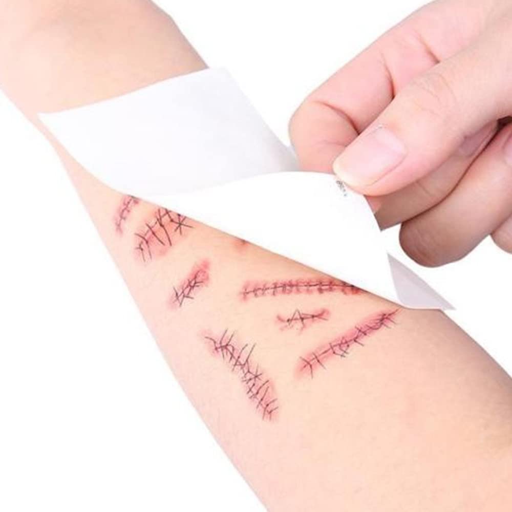 10 hojas 3D para la cara del cuerpo, cicatriz realista, falsa, herida, sangrienta, sarra, impermeable, tatuajes temporales, calcomanías para