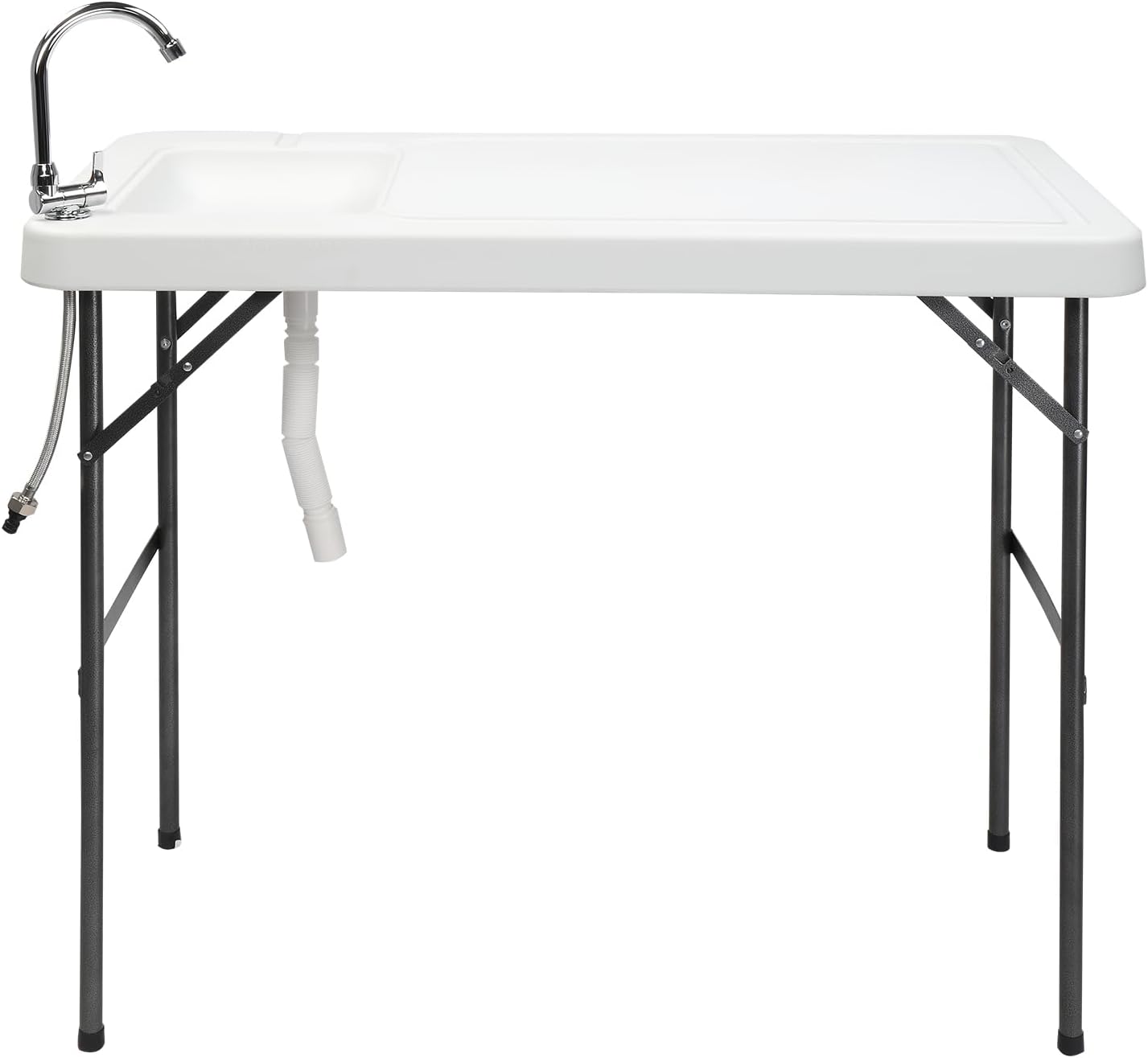 Mesa plegable de pescado, limpieza de caza al aire libre, corte, camping, picnic, estación de lavado, mesa de limpieza con grifo de fregadero