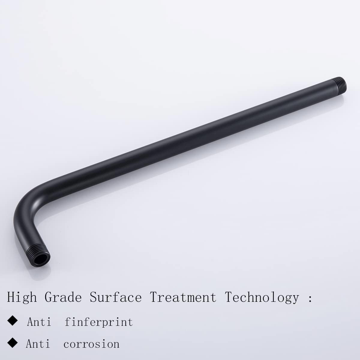 Brazo de ducha de barrido de 16″ largo montado en la pared Extensión de cabezal de ducha negra con brida cuadrada, conexión estándar de 12″