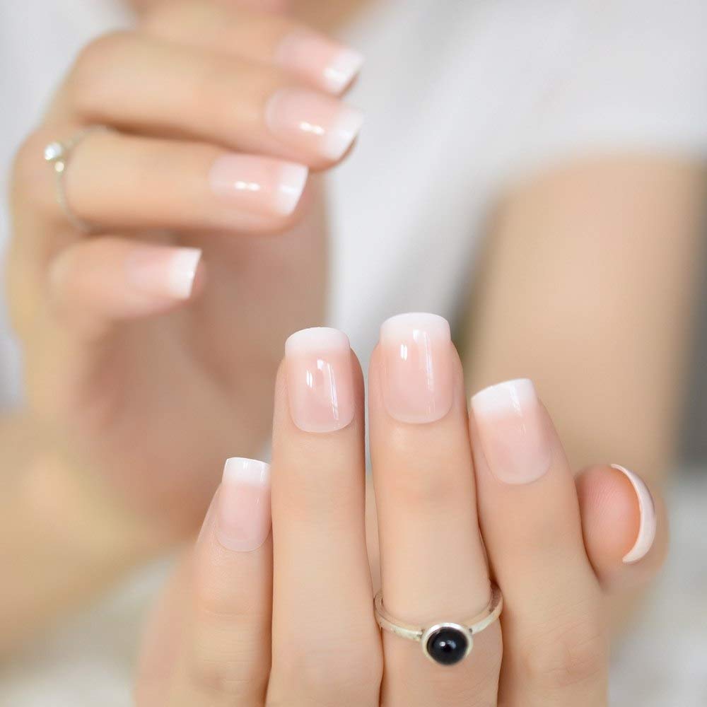 Coolnail – Uñas postizas francesas blancas y rosa nude, con forma cuadrada y ovalada, gel UV, uñas postizas para niñas, cobertura total, tips de