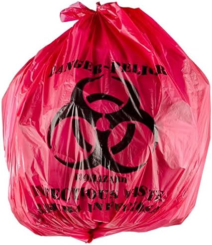 Red Isolation – Bolsa de residuos infecciosos de alta densidad, 7 galones, 12 micrones, 17 x 18 pulgadas, 100 unidades
