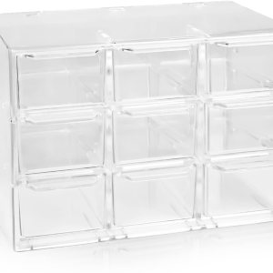 Organizador de escritorio transparente con cajones, mini suministros de oficina y estuche de almacenamiento de joyas, 9 cajones Organizador de escritorio transparente con cajones, mini suministros de oficina y estuche de almacenamiento de joyas, 9 cajones