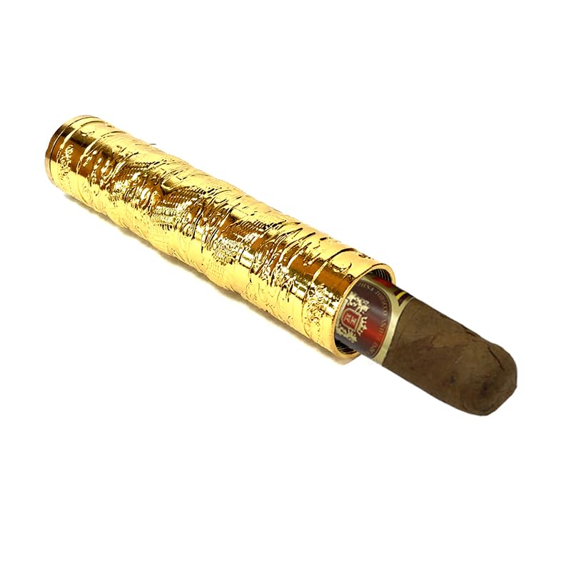 Estuche de cigarrillos de metal retro con diseño de dragón en relieve, estuche portátil hermético para cigarrillos impermeable (dragón dorado)