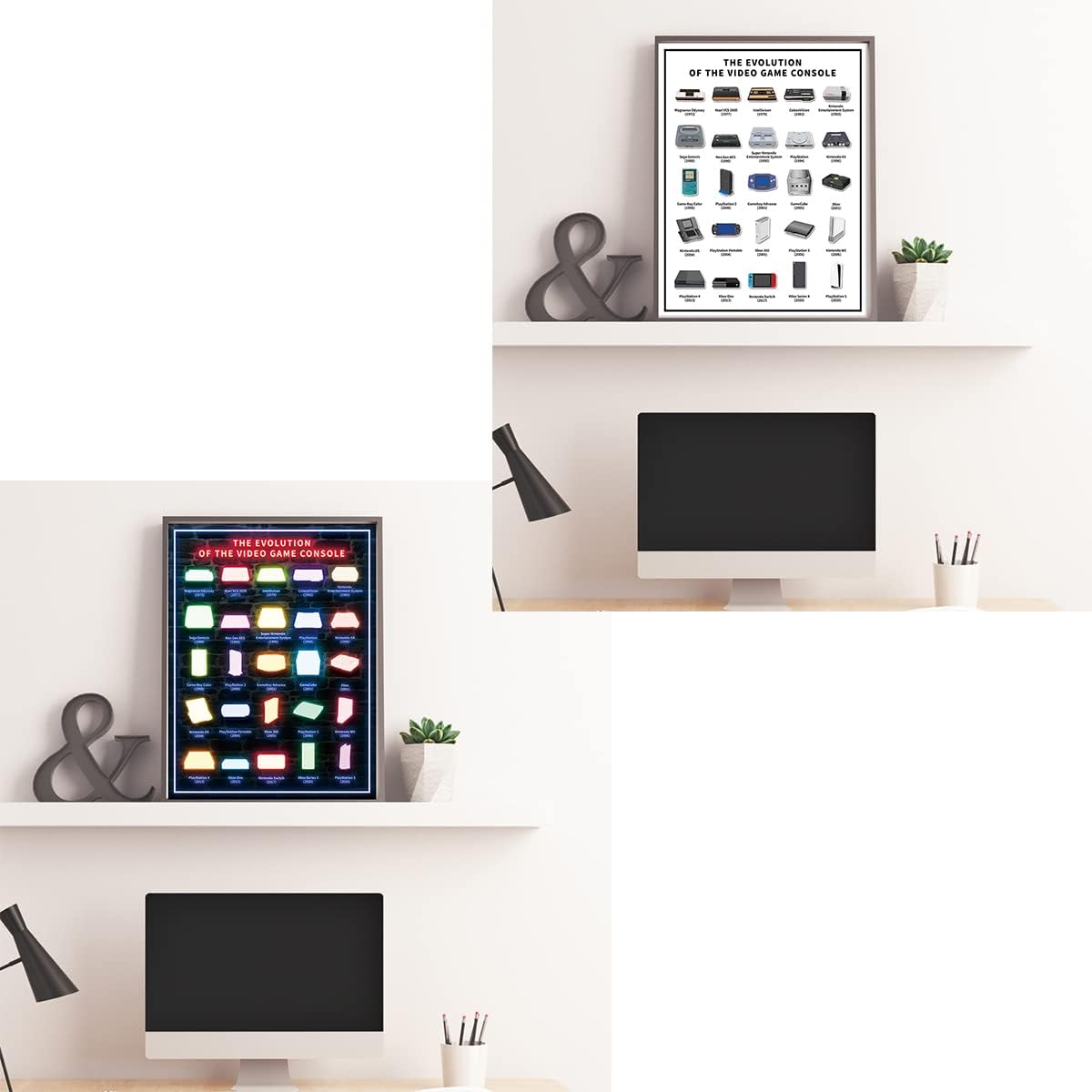 Noare Pósteres retro de consola de videojuegos para arte de pared, decoración de sala de juegos de neón, decoración de habitación de adolescentes,