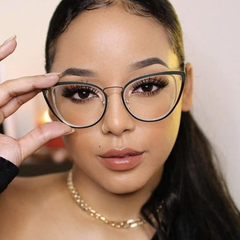 Bullabulling Lentes de bloqueo de luz azul estilo hipster con marco de metal para mujer, lentes para mujer con diseño de ojo de gato, lentes antiluz