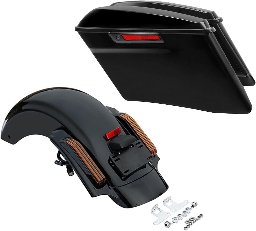 TCMT Alforjas estiradas de 4 pulgadas y guardabarros trasero LED para Harley Road King Road Glide Street Glide Electra Glide Ultra Limited 14-23