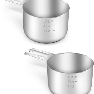 BERYLER Paquete de 2 vasos medidores, 1 taza (8.1 fl oz, 240 cc, 8 onzas), tazas medidoras de acero inoxidable, taza medidora de metal, utensilios BERYLER Paquete de 2 vasos medidores, 1 taza (8.1 fl oz, 240 cc, 8 onzas), tazas medidoras de acero inoxidable, taza medidora de metal, utensilios