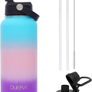 DUIERA Botella de agua de acero inoxidable con popote aislado para bebidas frías, con popote y tapa, botella de agua térmica al vacío para mujer, a DUIERA Botella de agua de acero inoxidable con popote aislado para bebidas frías, con popote y tapa, botella de agua térmica al vacío para mujer, a