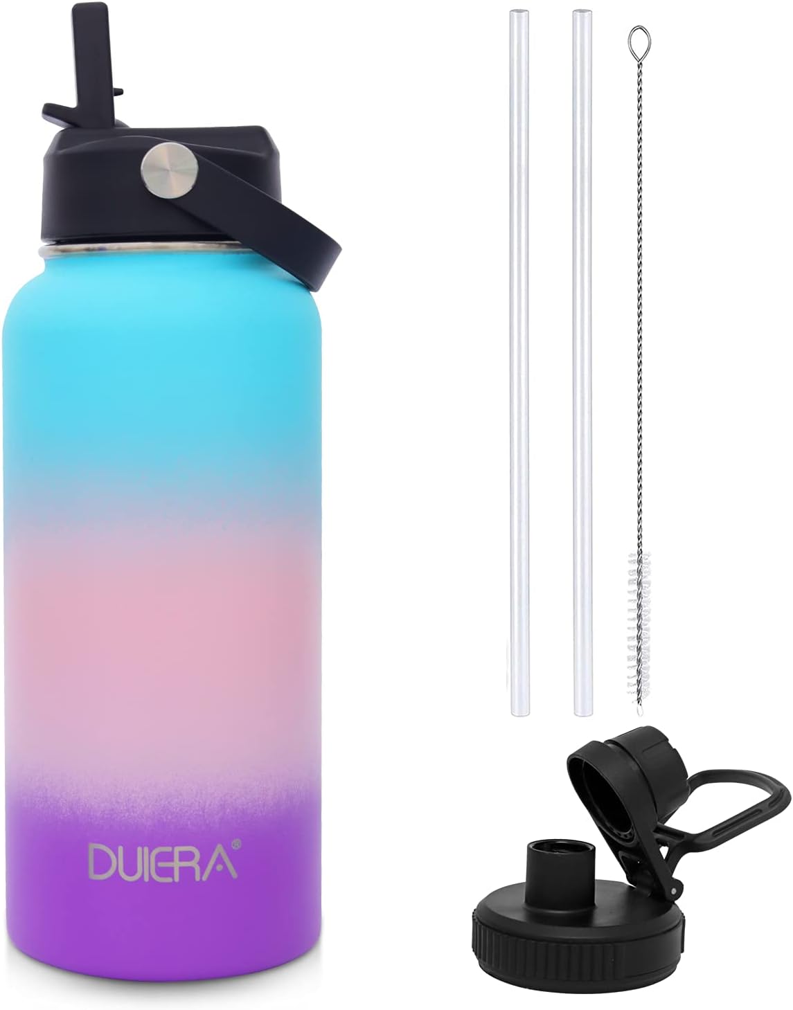 DUIERA Botella de agua de acero inoxidable con popote aislado para bebidas frías, con popote y tapa, botella de agua térmica al vacío para mujer, a