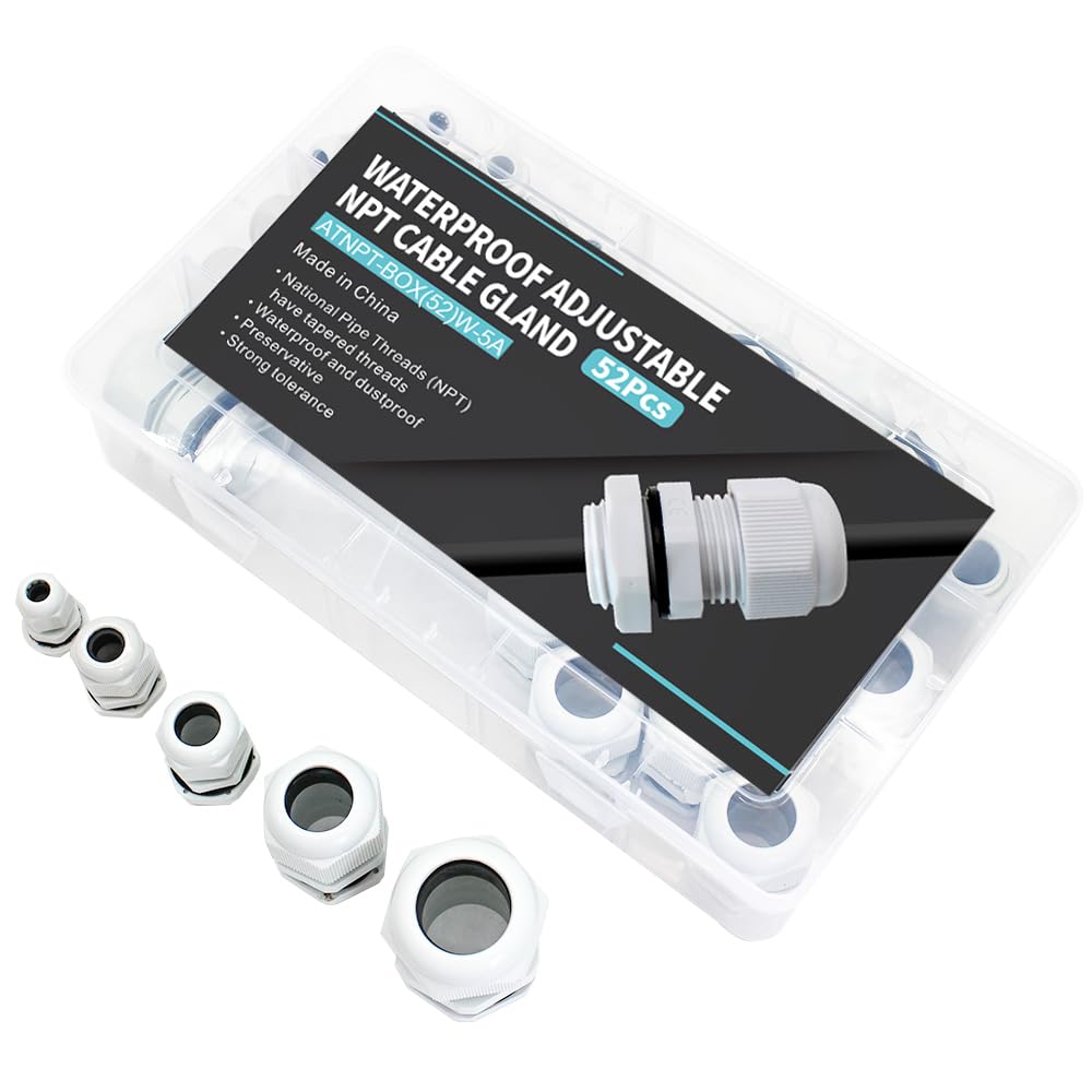 Kit de prensaestopas tipo NPT de 14″, 38″, 12″, 34″, kit de fijación de cables y conectores – IP68 para caja de conexiones impermeable y alivio de