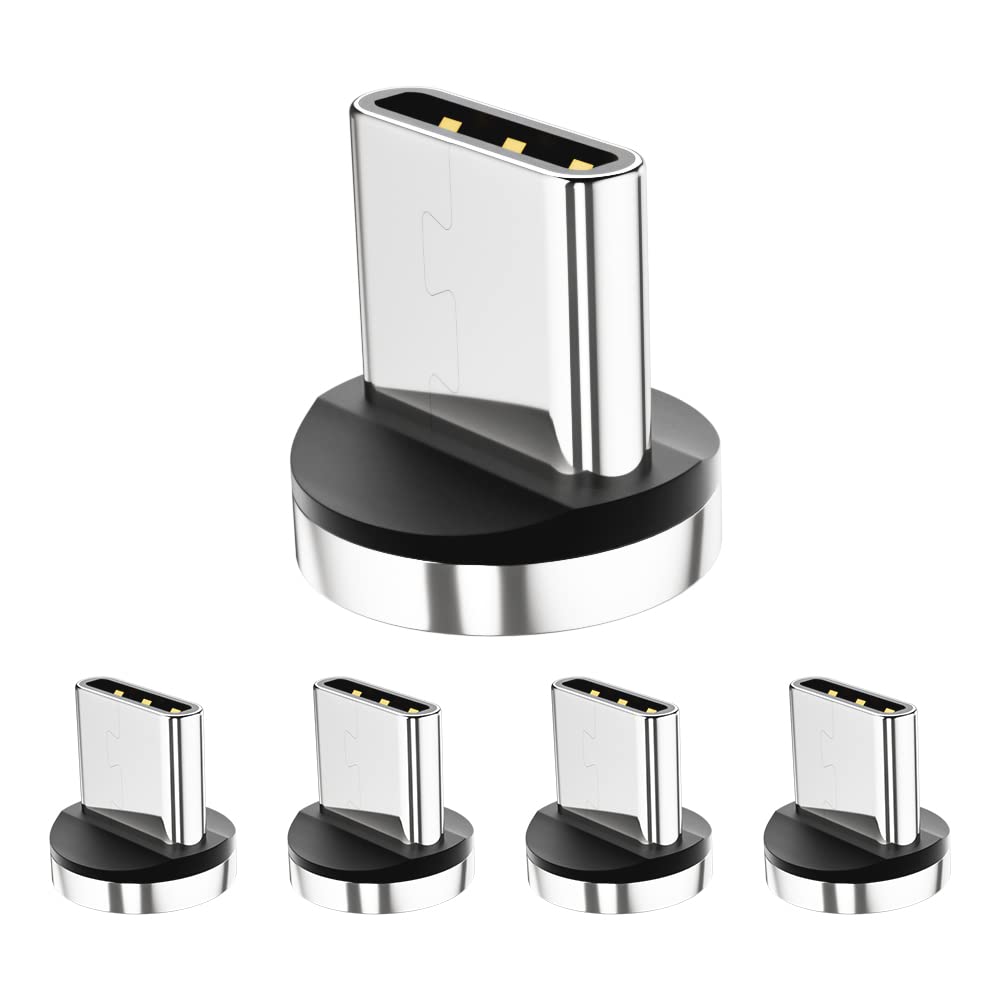 Paquete de 5 conectores magnéticos USB-C de 1 pin para dispositivos tipo C, puntas magnéticas de cable de teléfono para Samsung Galaxy S8 S8 Plus,