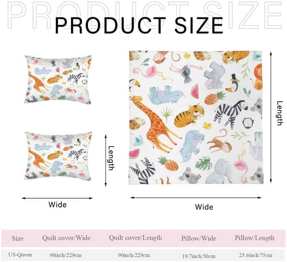 KPSheng Juego de funda de edredón de dibujos animados tamaño individual, juego de ropa de cama de animales de safari, bonito juego de funda de