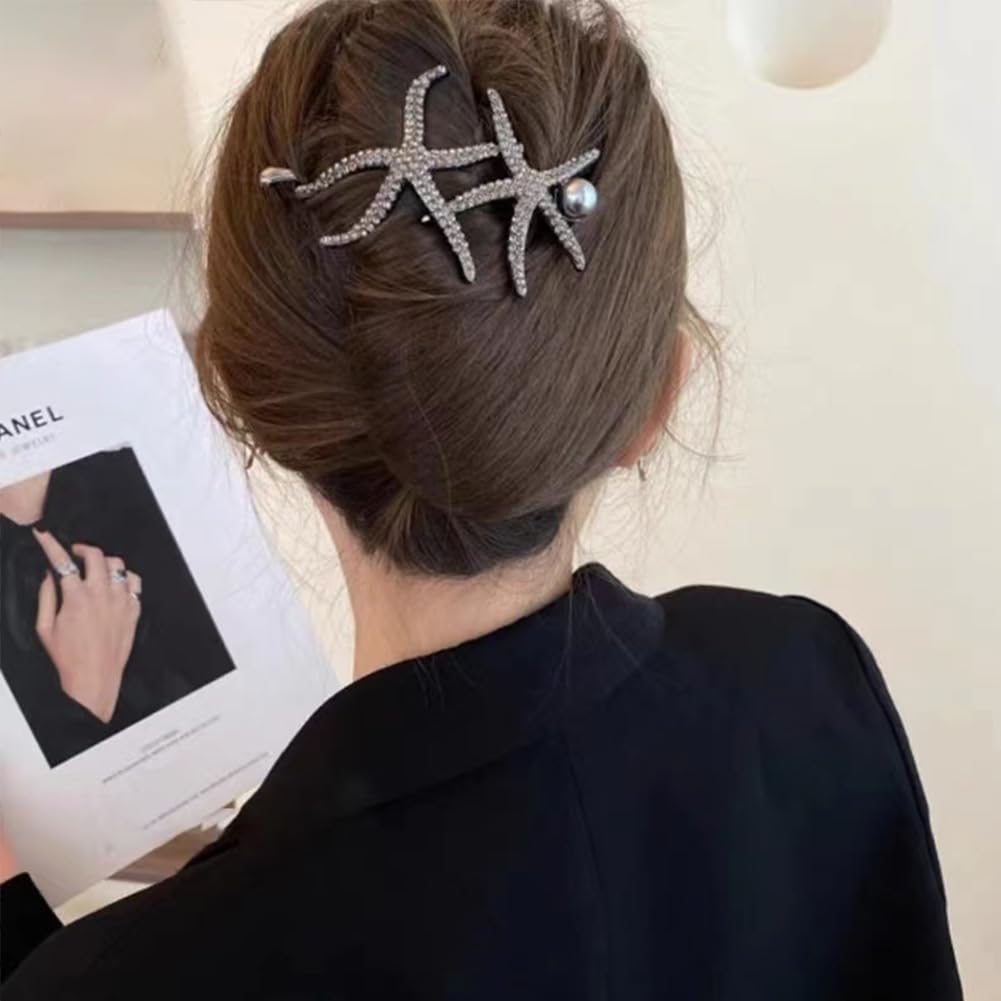 KuuGuu 4 pinzas para el cabello, diseño de estrella de mar, estilo francés, horquilla de metal con estrella de mar, estrella de mar, horquilla de