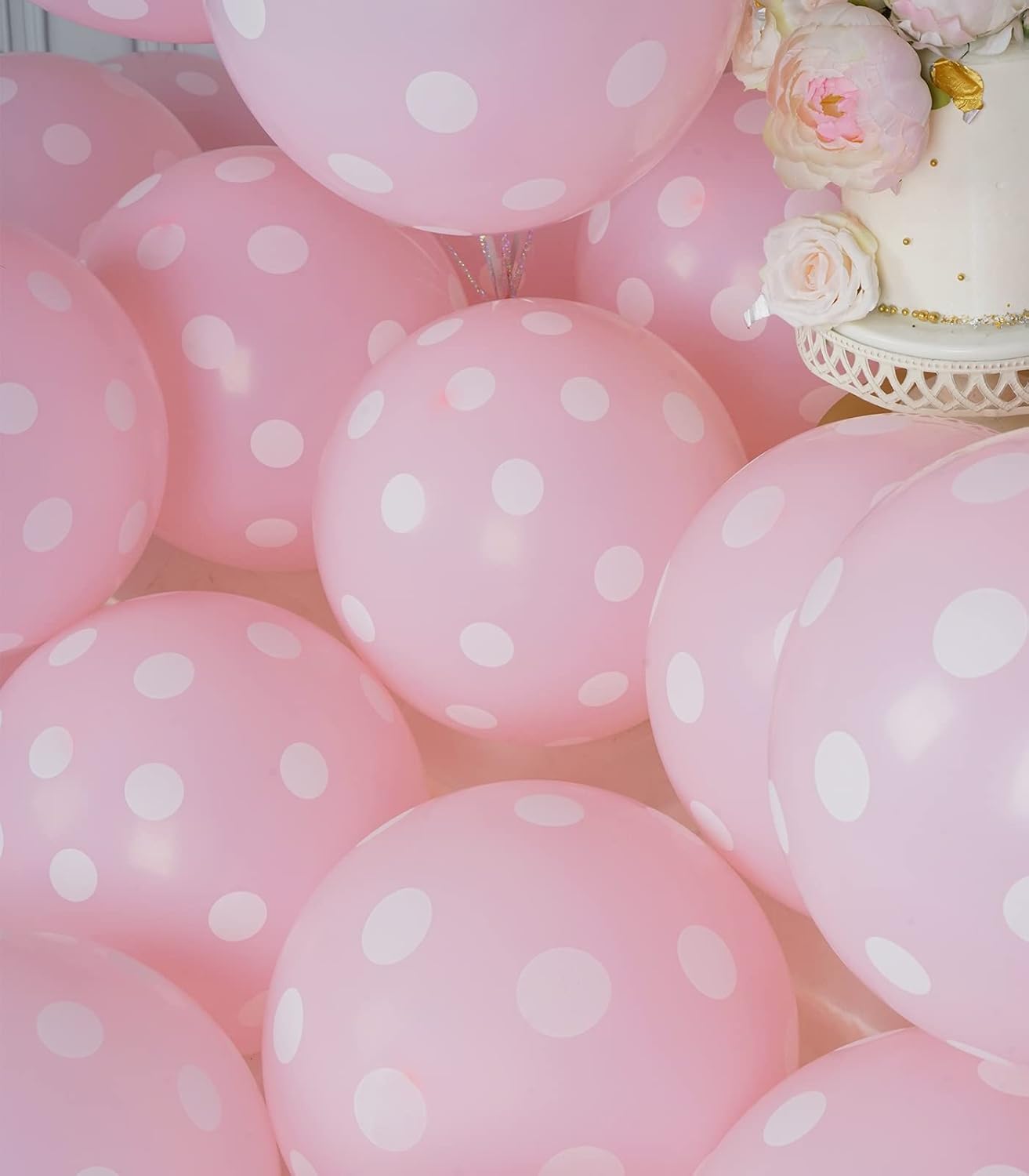 63 globos de lunares rosados de 12 pulgadas, globos redondos de látex para fiestas de cumpleaños