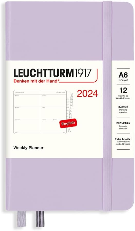 LEUCHTTURM1917 – Weekly Planner 2024 with extra booklet, Pocket (A6) Hardcover, Lilac (Jan 1 – Dec 31, 2024)