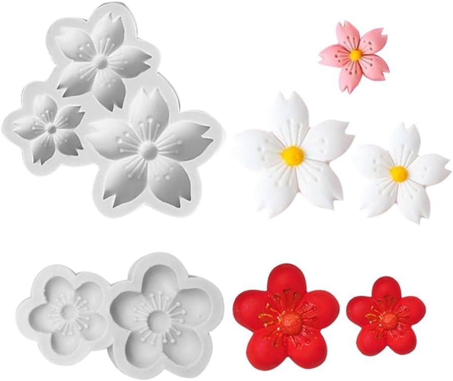 KALAIEN Molde de silicona para fondant de flor de cerezo, 2 piezas para decoración de tartas, decoración de cupcakes, manualidades de azúcar