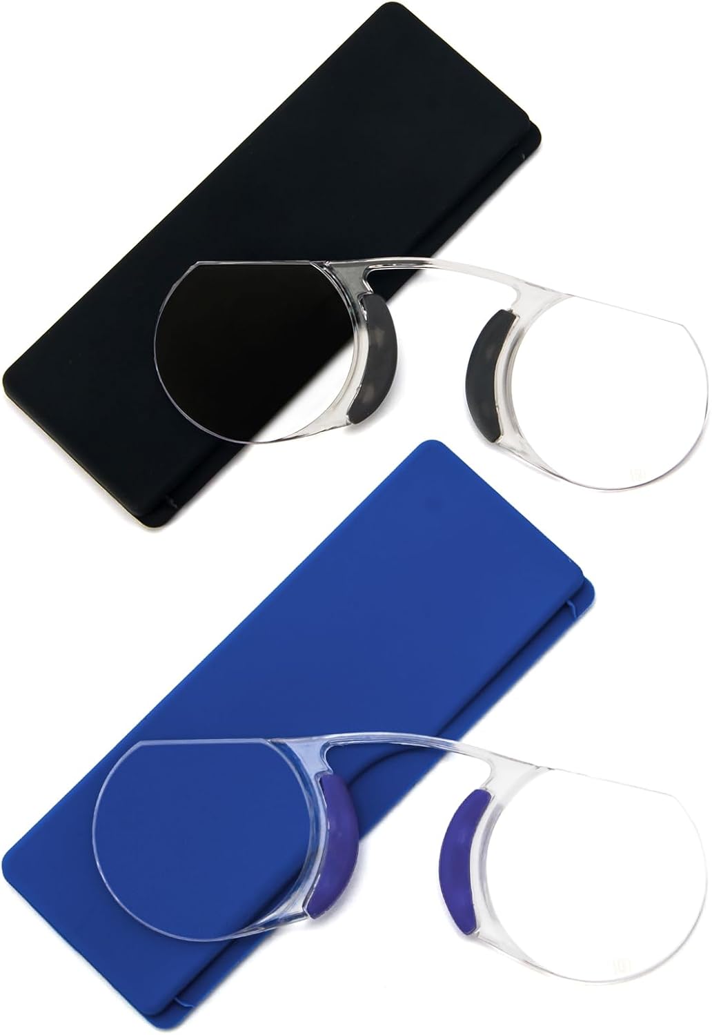 MMOWW Lentes de lectura sin brazos para pellizcar la nariz, paquete de 2 lectores ultra delgados de tamaño de bolsillo con mini estuche portátil