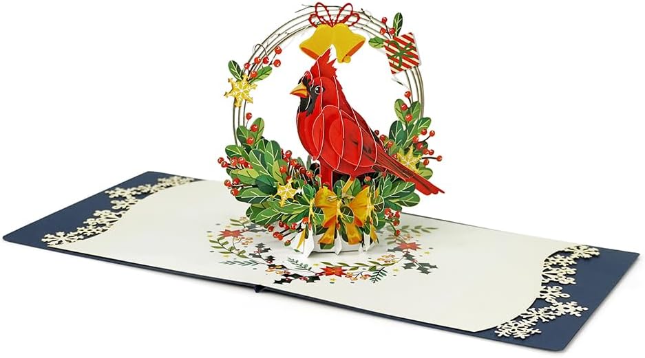CUTPOPUP – Tarjeta de felicitación con diseño de cardenal, Feliz Navidad, Navidad 3D, Año Nuevo, tarjeta de felicitación (cesta de cardenal)