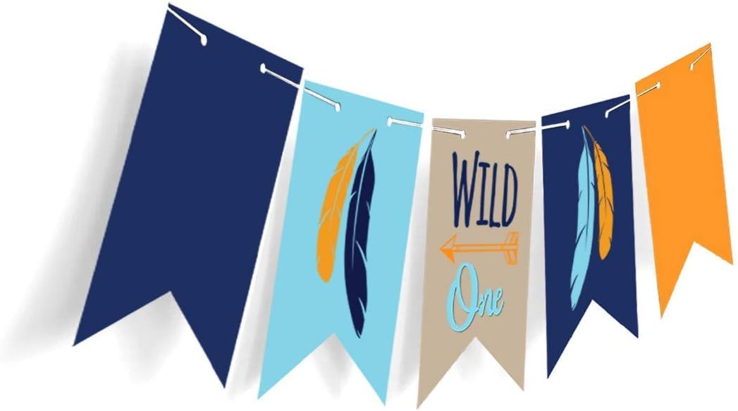Boston Creative Company Cartel Wild One  One Banner  Cartel para silla de alta  Cartel de plumas  Cartel tribal para baby shower  Decoración de
