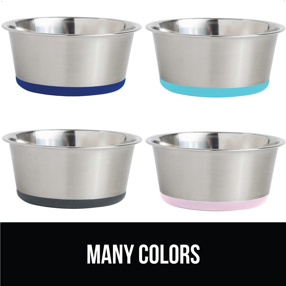 Gorilla Grip Stainless Steel Metal Dog Bowl Set of 2, Rubber Base, Heavy Duty, Rust Resistant, Food Grade BPA Free, Less Sliding, Quiet Pet Bowls