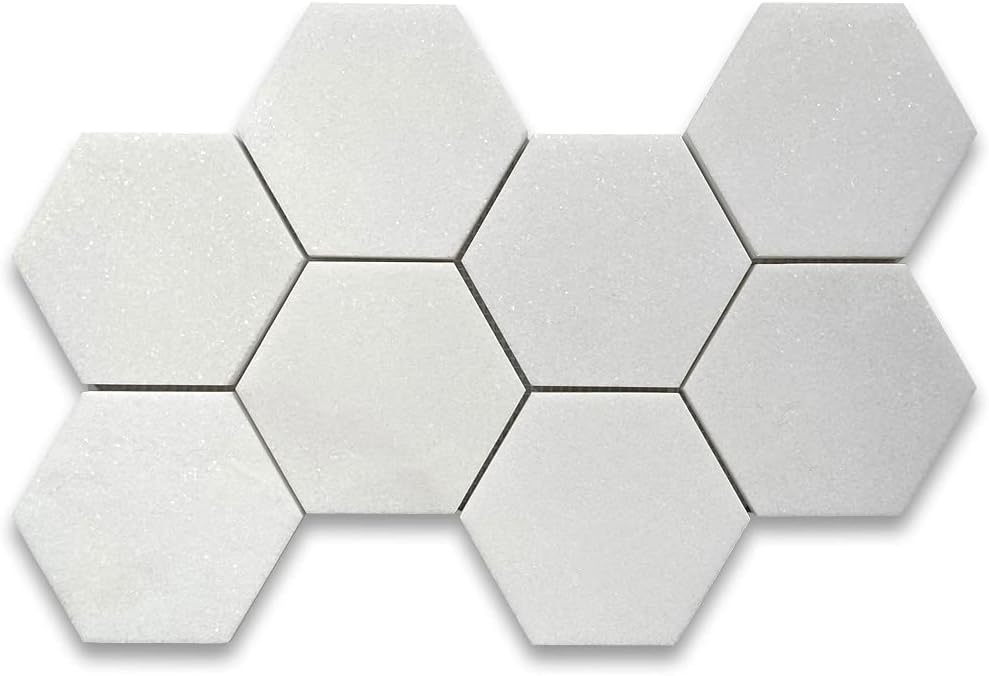 Thassos – Mosaico hexagonal de mármol blanco de 5 pulgadas, para cocina, baño, pared, pared (1 hoja)