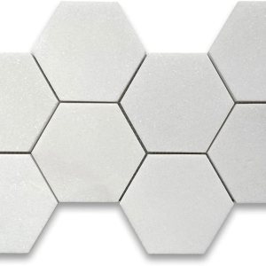 Thassos – Mosaico hexagonal de mármol blanco de 5 pulgadas, para cocina, baño, pared, pared (1 hoja) Thassos – Mosaico hexagonal de mármol blanco de 5 pulgadas, para cocina, baño, pared, pared (1 hoja)