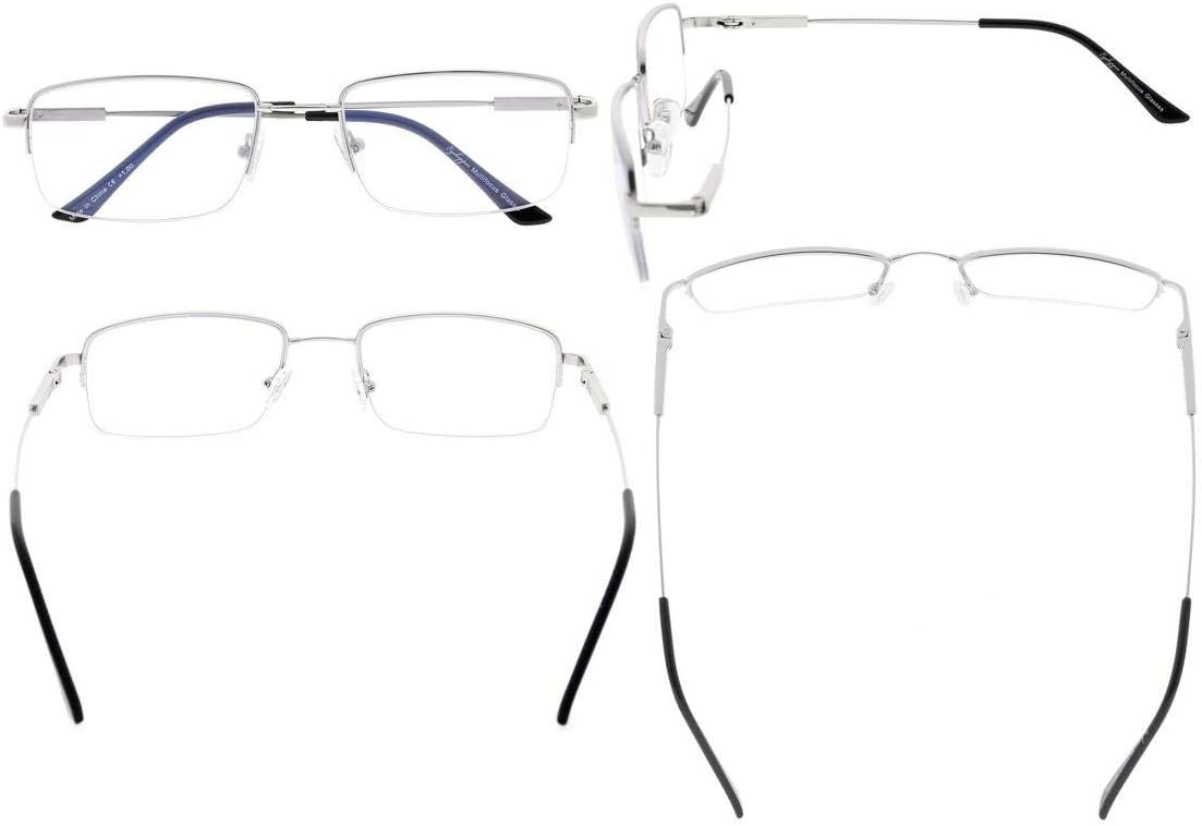 Eyekepper Gafas de lectura progresivas de media llanta con lentes multienfoque anti UV para hombre, marco de memoria flexible, color plateado