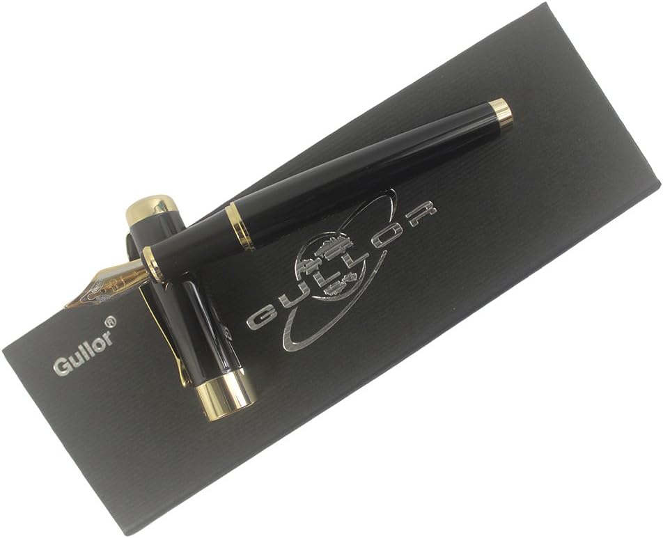 Gullor Jinhao 18KGP – Pluma estilográfica de punta media con convertidor de tinta, color negro