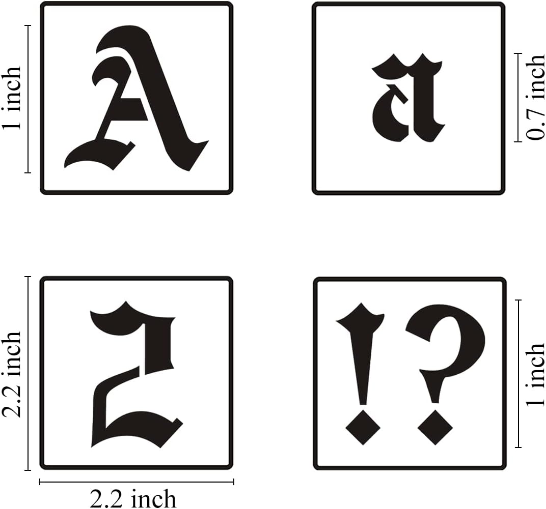 Plantillas de letras del alfabeto de 1 pulgada para pintar, paquete de 70 plantillas de letras en inglés antiguo con números y letreros para pintar