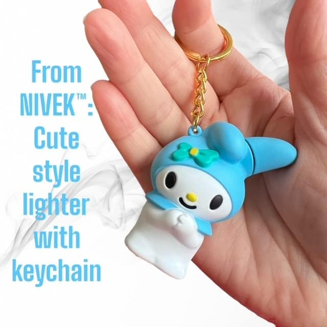 NIVEK My Melody – Encendedor de llama rosada Kawaii Cool Lighters conejito personaje japonés Y2K Anime tamaño bolsillo gatito gato (azul)