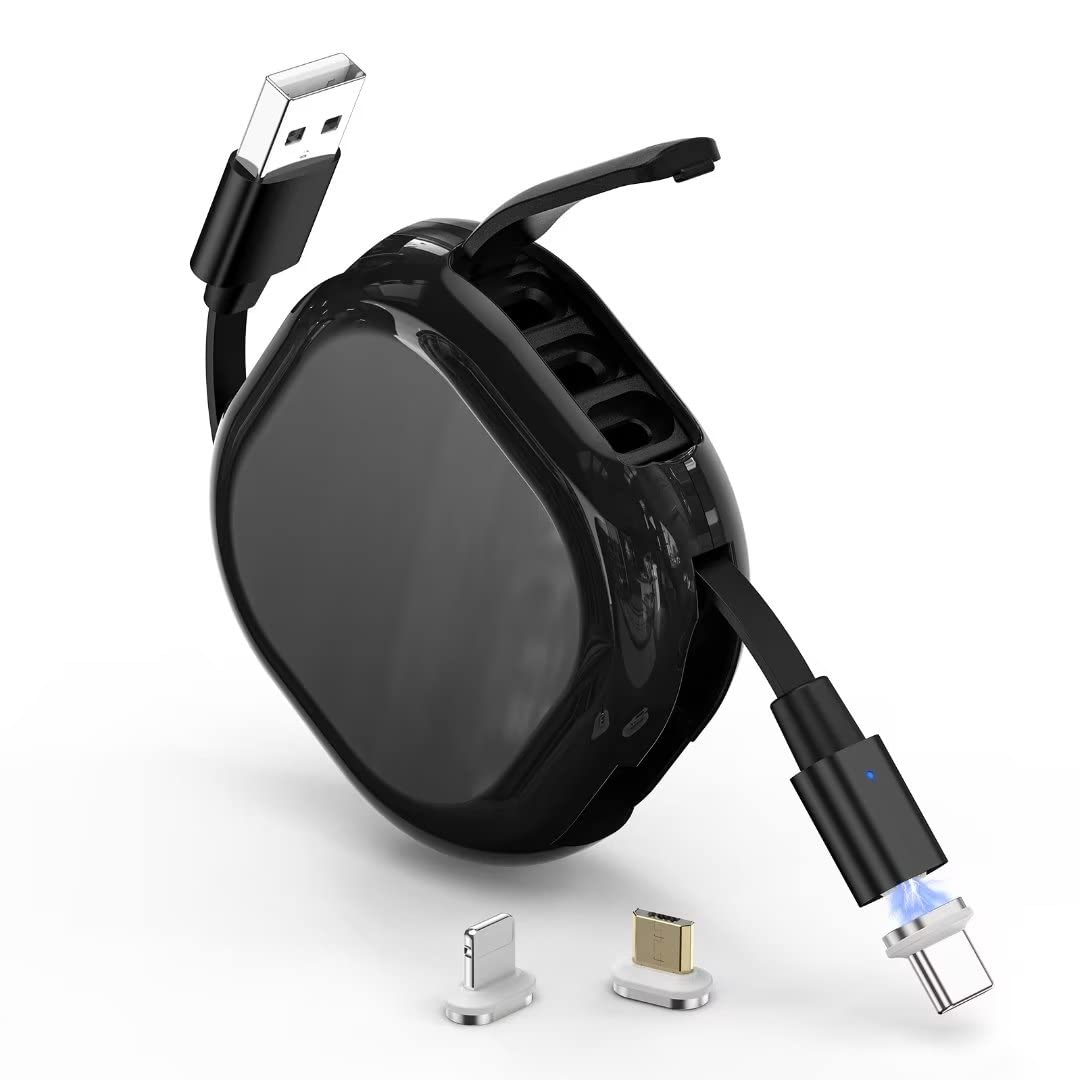 YKZ Cable de carga retráctil magnético 3 en 1, cable de carga de teléfono USB retráctil de viaje 3A con micro USBTipo-C para todos los dispositivos